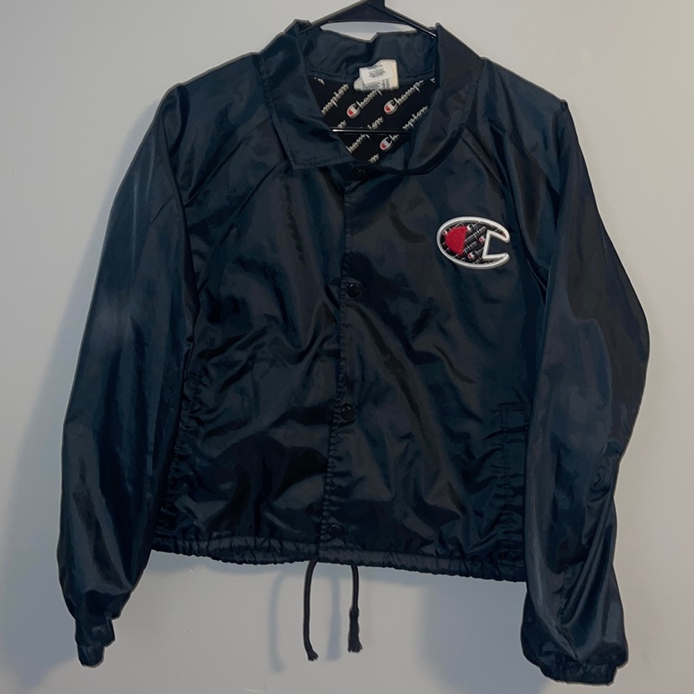 Champion black red and white cropped bomber jacket size large